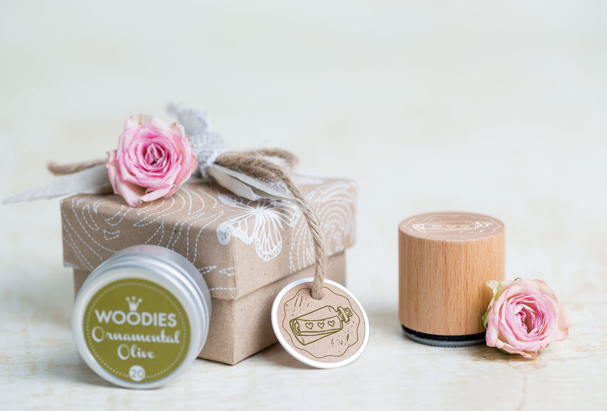 Colop Stempel – Herz-Flaschenpost – Woodies – Buchenholz – Ø 30 mm