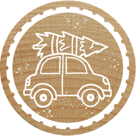 Colop Woodies Stempel, Auto mit Weihnachtsbaum, 30 mm Abdruck, Buchenholz, seidenmatt