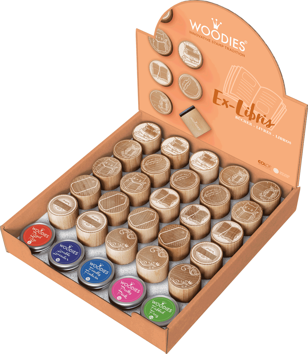 Colop Display Woodies – Motivstempel, Holz, 25 Stempel, 5 Stempelkissen