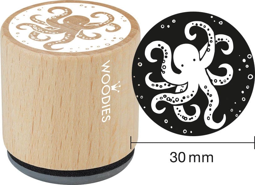 Colop Woodies – Motivstempel, Holz, Motiv Tintenfisch, Ø 30 mm