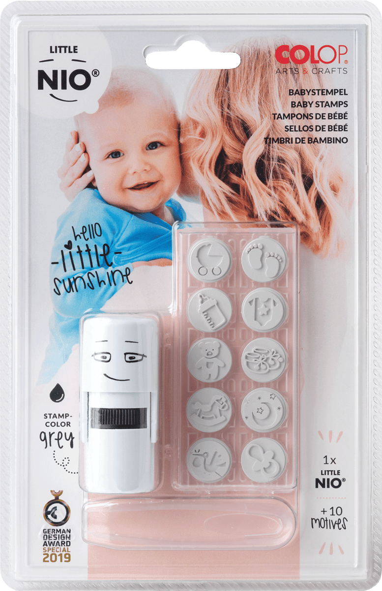 Colop Little NIO – Motivstempel, selbstfärbend, Baby-Motiv, Ø 17 mm, fancy grey, 10 Motive