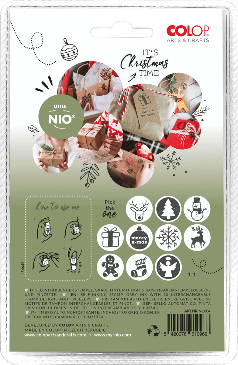 Colop Little NIO – Selbstfärbender Motivstempel, Weihnachtsmotive, Ø 17 mm – Fancy Grey
