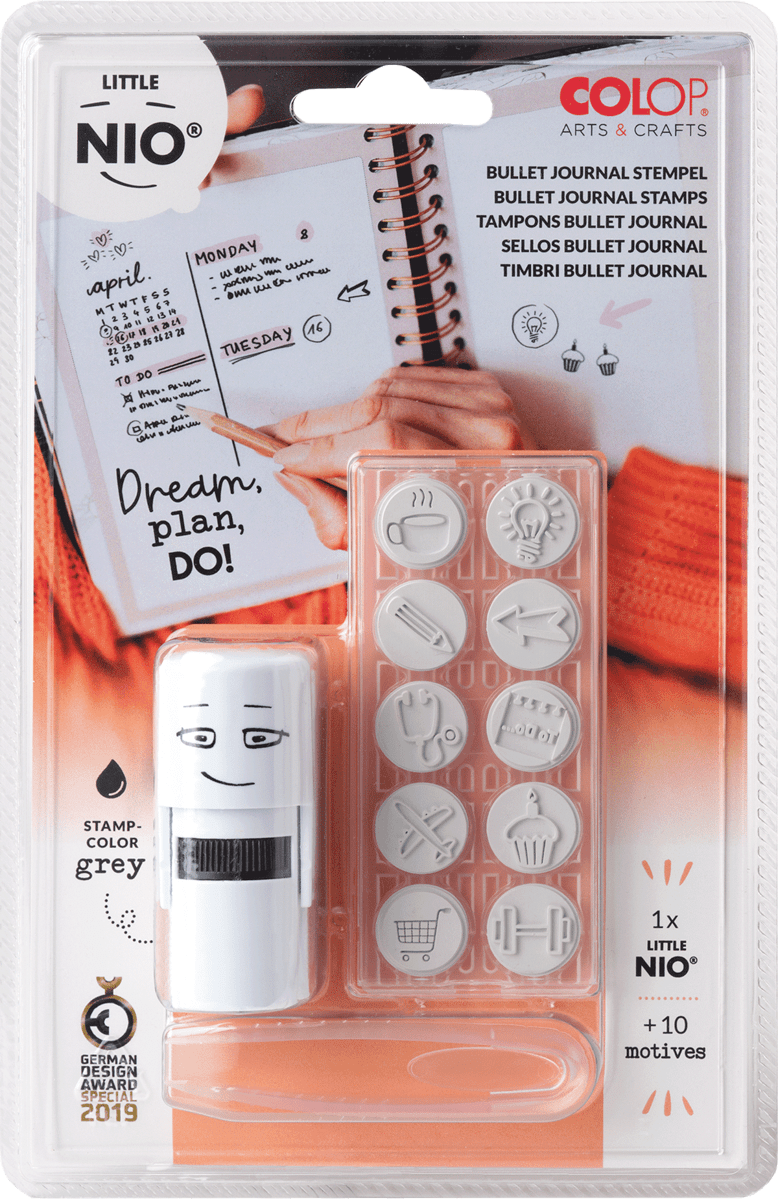 Colop Selbstfärbender Stempel – Little NIO – 12 Stempel – Abdruck Ø 17 mm – Stempelkissen Fancy Grey