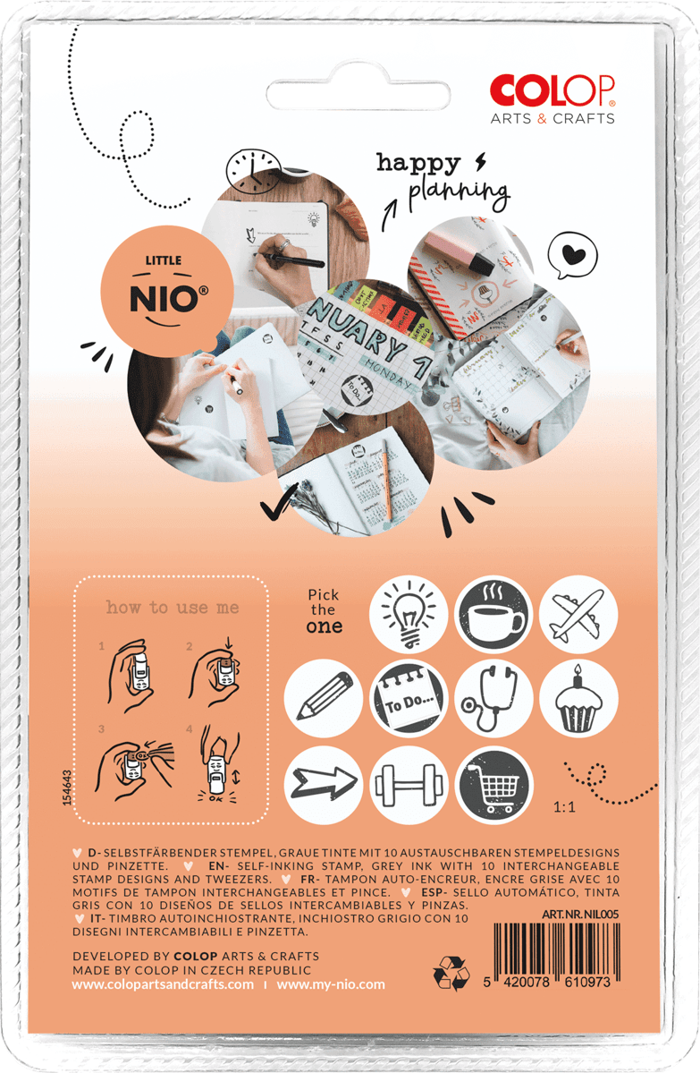 Colop Selbstfärbender Stempel – Little NIO – 12 Stempel – Abdruck Ø 17 mm – Stempelkissen Fancy Grey