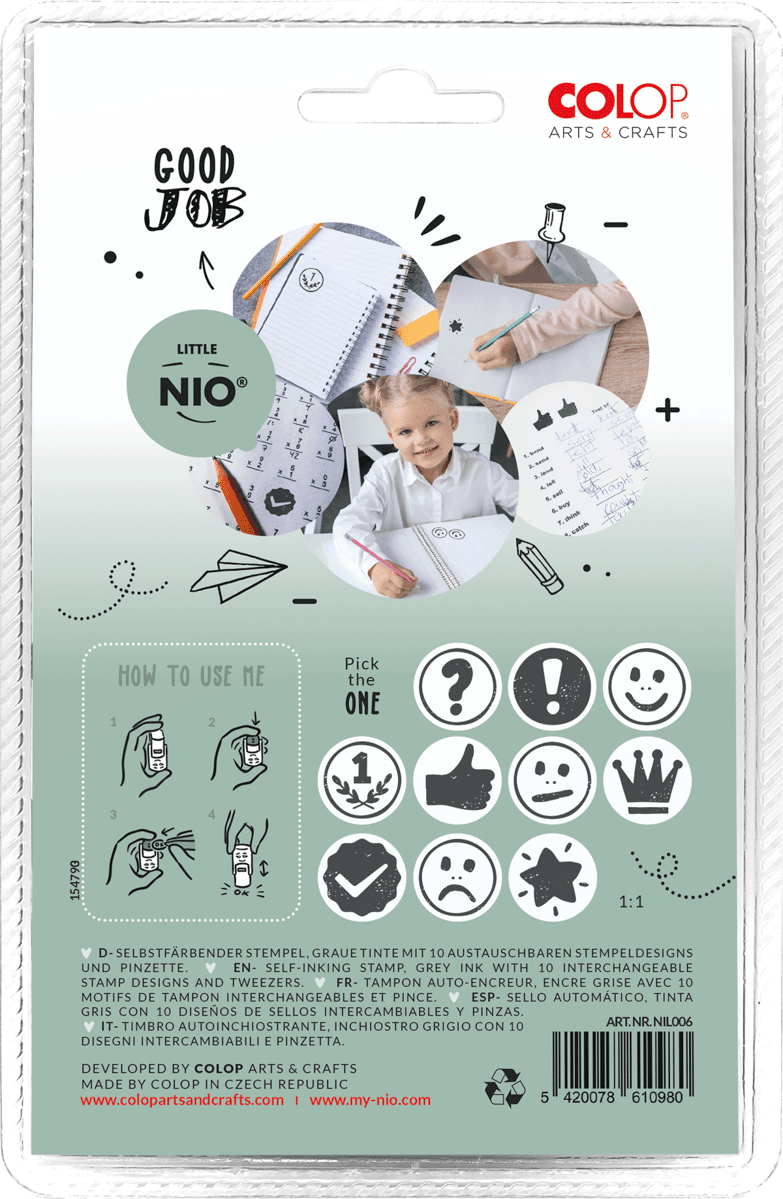 Colop Little NIO – Selbstfärbender Motivstempel, Motiv LehrerIn – Ø 17 mm – grau