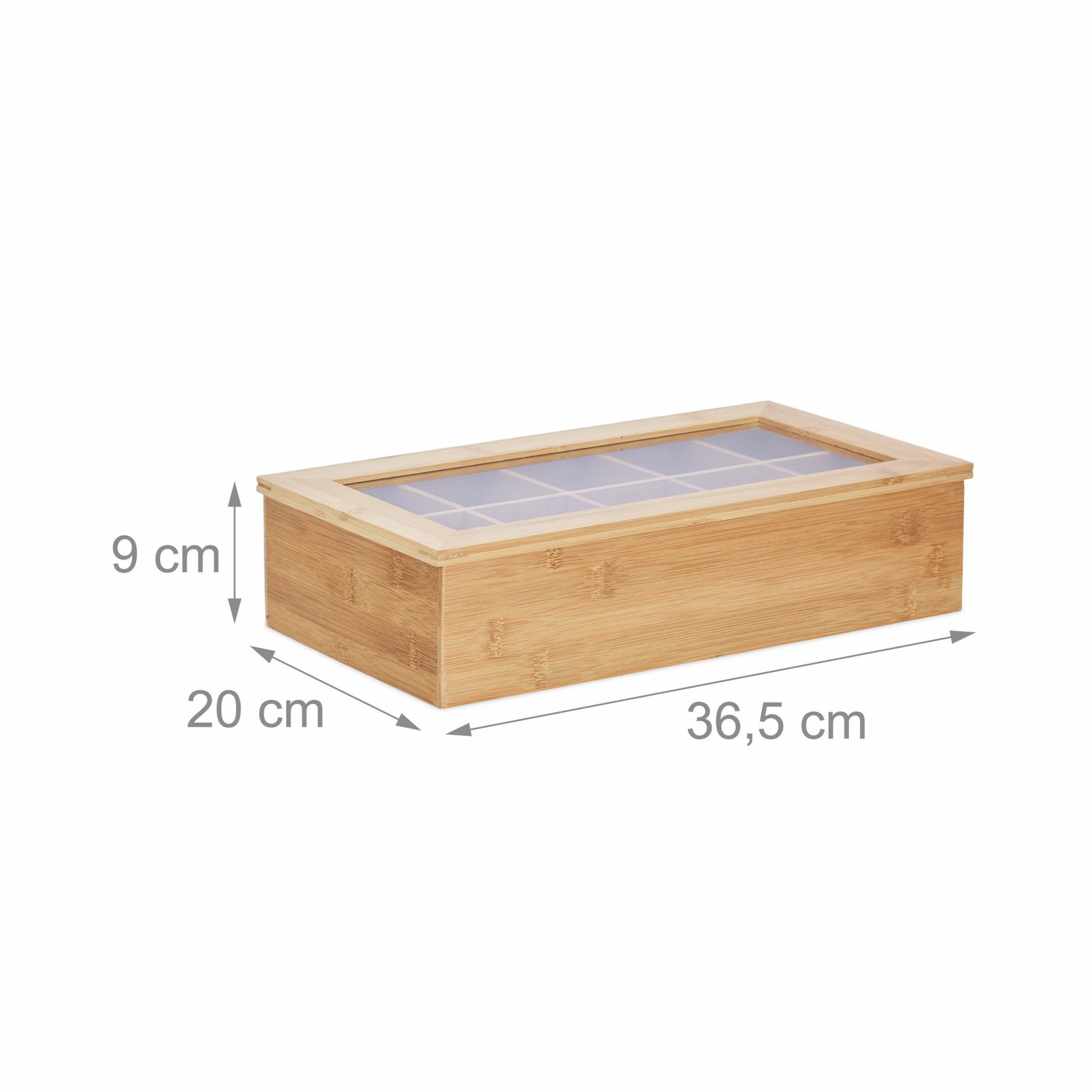 Relaxdays Teebeutelbox Bambus/Kunststoff/Faserplatte, 10 Fächer, 36,5 × 20 × 9 cm