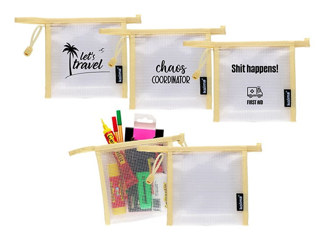 Kolma Mesh Bag – Reissverschlusstasche, 15,5 × 1 × 15,5 cm, creme, Netz