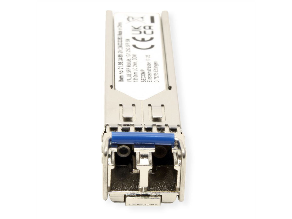 VALUE SFP-Modul LX/LC – 1,25G Single-Mode (1310 nm), bis 2 km, DDM, für 9/125 µm Single-Mode-Faser, Silber