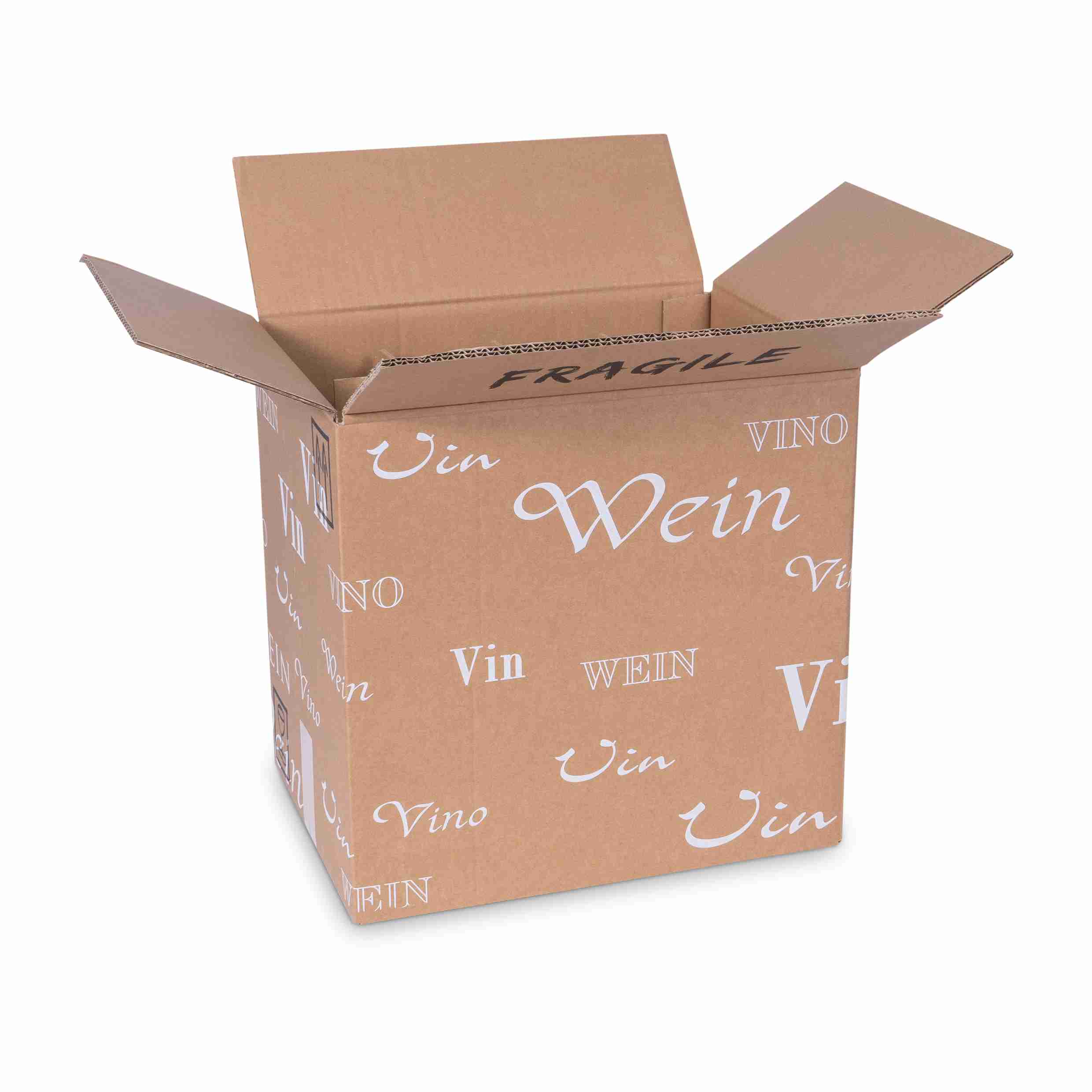 Model Weinversandkarton – für 12 × 0,75 l, max. 327 mm & Ø83 mm – 338 × 252 × 327 mm, braun, mit Gefache – 1 Stk., ab 50 Stk.