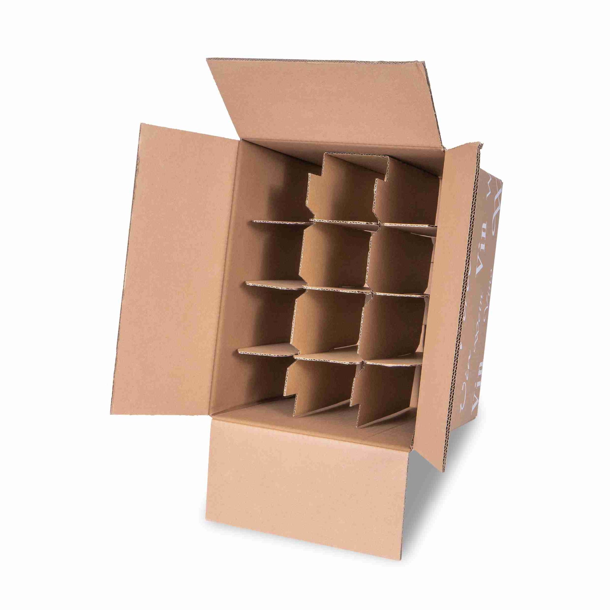 Model Weinversandkarton – für 12 × 0,75 l, max. 327 mm & Ø83 mm – 338 × 252 × 327 mm, braun – 1 Palette (280 Stk.)