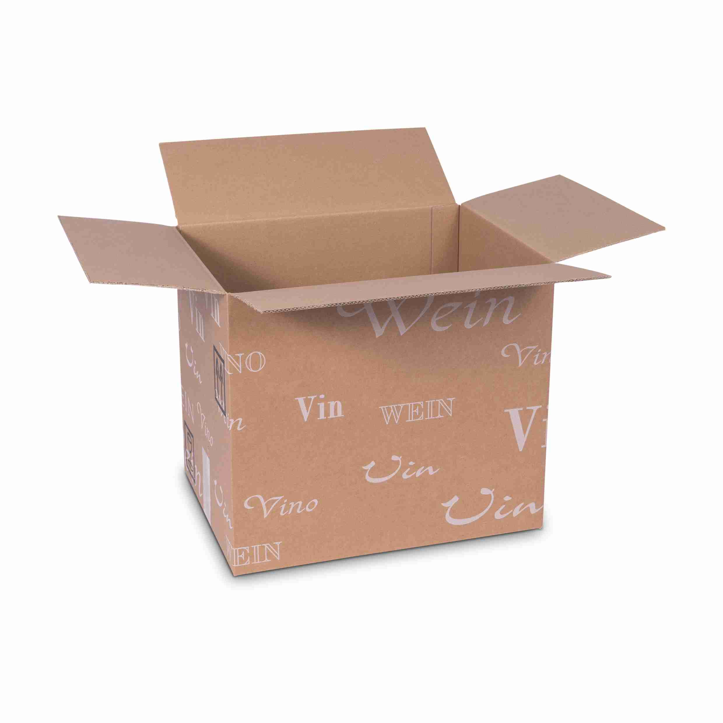 Model Weinversandkarton – für 12 × 0,75 l, max. 292 mm & Ø85 mm – 332 × 248 × 292 mm, braun, mit Gefache – 1 Stk., ab 100 Stk.