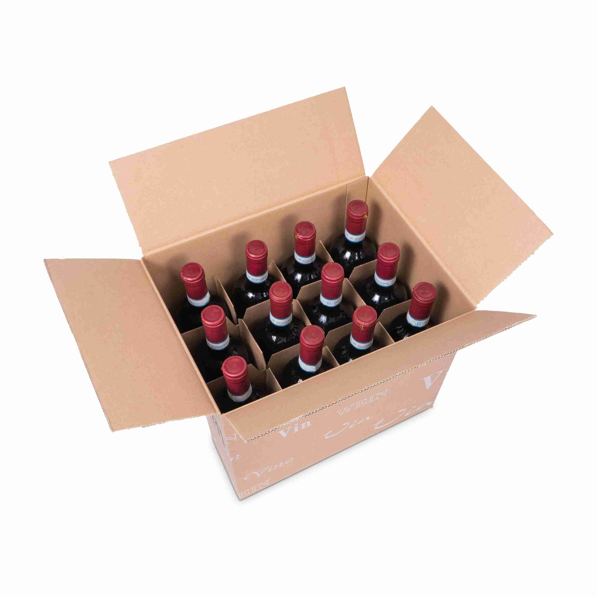 Model Weinversandkarton – für 12 × 0,75 l, max. 292 mm & Ø85 mm – 332 × 248 × 292 mm, braun – 1 Stk., ab 200 Stk.