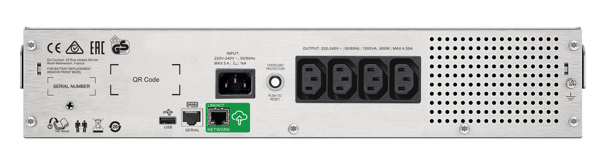 APC SMC1000I-2UC USV 1 kVA/600 W Line-Interaktiv – 2U Rack – C13×4, Eingang IEC C14 – SmartConnect