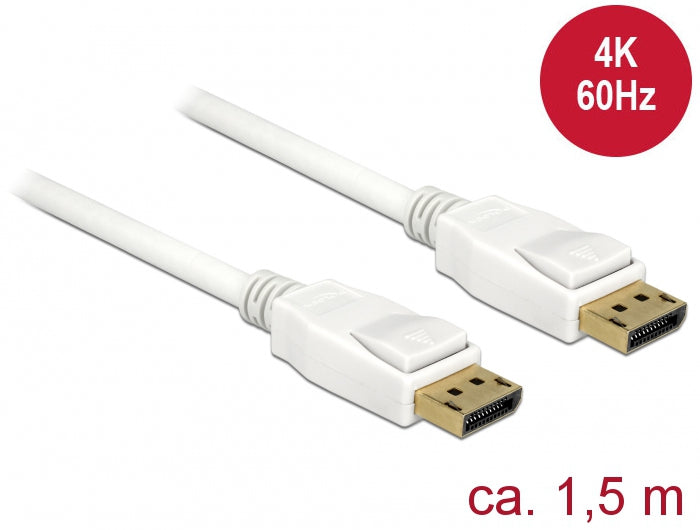DeLOCK DisplayPort Kabel DP 1.2 4K 60 Hz – 1,5 m – Weiss