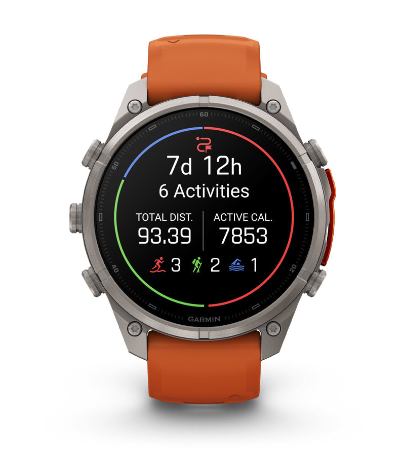 Garmin fēnix 9 Pro 51 mm GPS + Cellular – Titan, Silikonband, Orange, 100 m, für iPhone