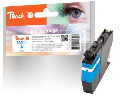 Peach LC-3211C Cyan Tintenpatrone (Kompatibel) – 325 Seiten – für Brother DCPJ 572/770/772, MFCJ 490/895