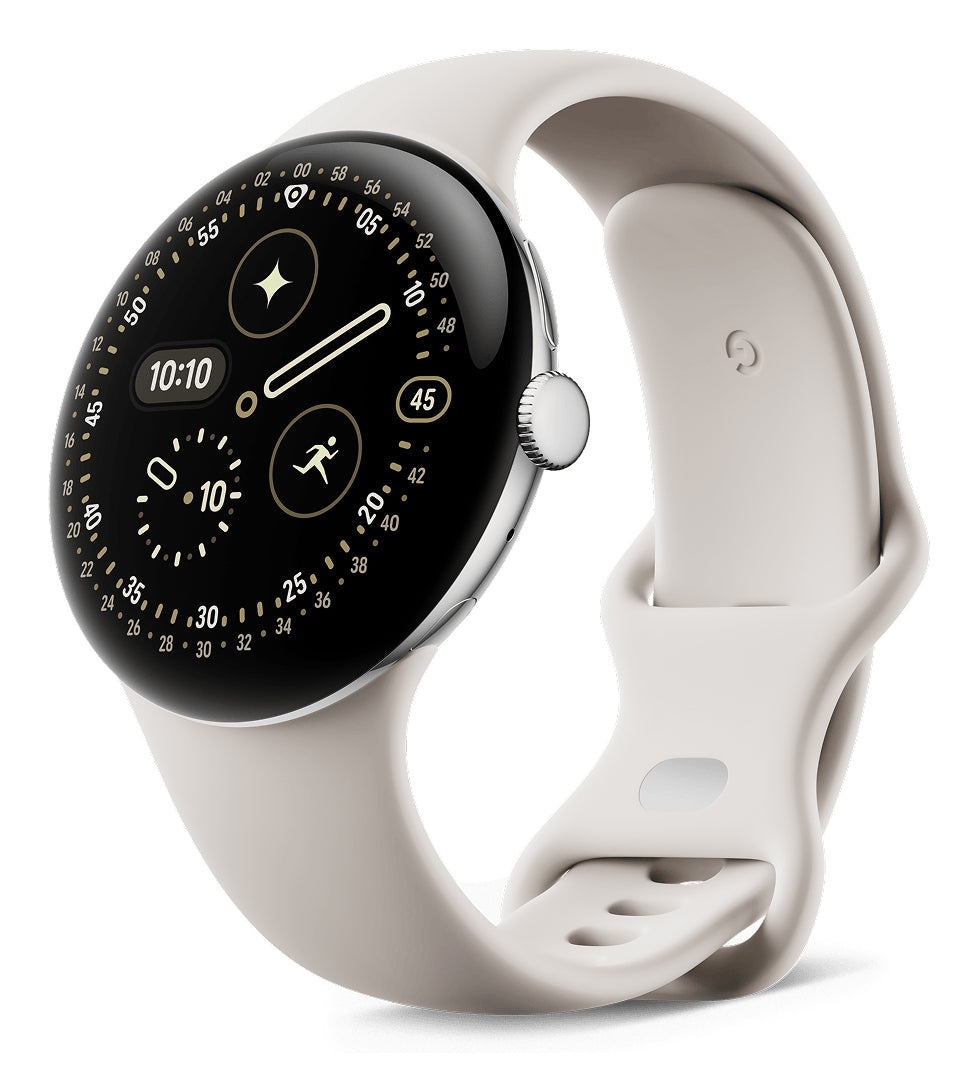Google Pixel Watch 4 45 mm GPS – Aluminium Silber, Sportarmband, Beige, S/L, 50 m, für Android