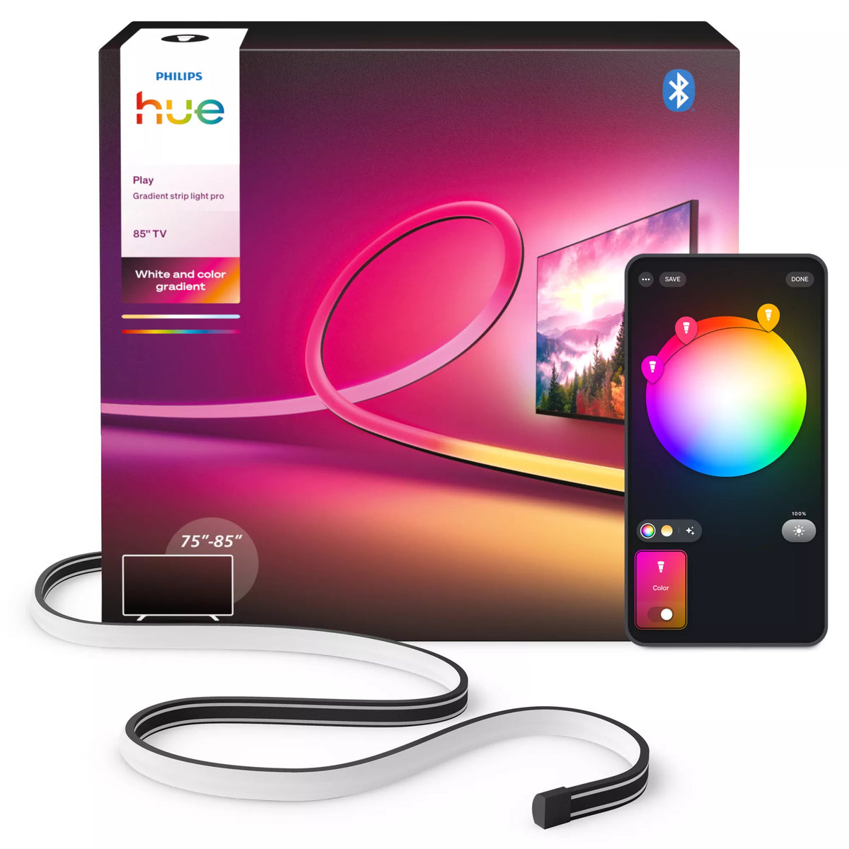 Philips by Signify Philips Hue Play Gradient Lightstrip Pro TV-Hintergrundbeleuchtungs-Set – RGBIC, Dimmbar – für 85" Fernseher – Schwarz