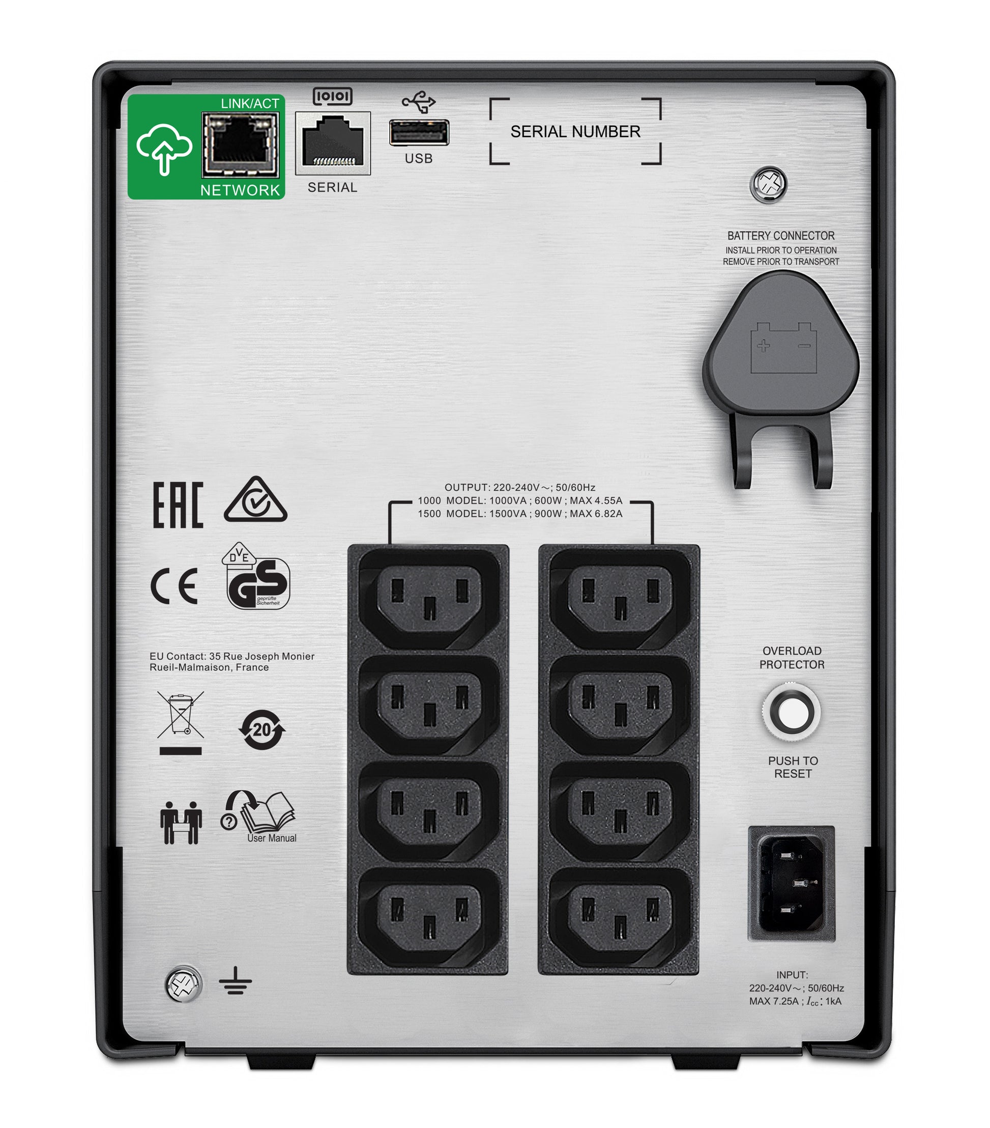 APC SMC1500IC USV 1,5 kVA/900 W Line-Interaktiv – Mini-Tower – C13×8, Eingang IEC C14