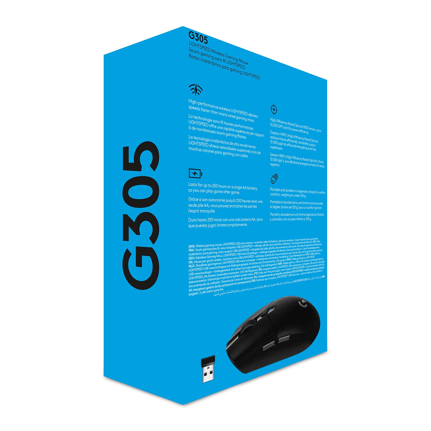 Logitech G G305 Lightspeed – Gaming-Maus – Kabellos (Bluetooth/2,4 GHz), 12000 DPI, RGB-Beleuchtung, rechts