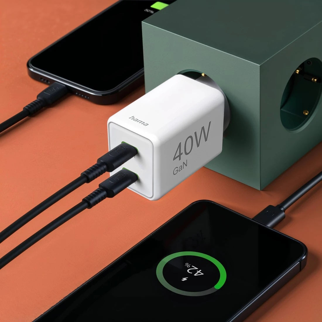 Hama 00125146 USB-Ladegerät 40 W – USB-C×2 – PD, QC 3.0, GaN – für Smartphones, Tablets u. a. – Weiss