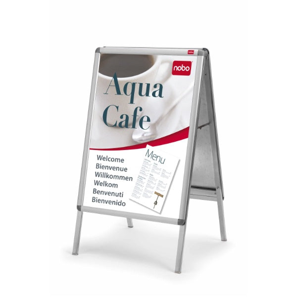 Nobo Plakatständer Premium Plus – für A0 hoch, silber, Metall/Kunststoff, 900×790×1440 mm