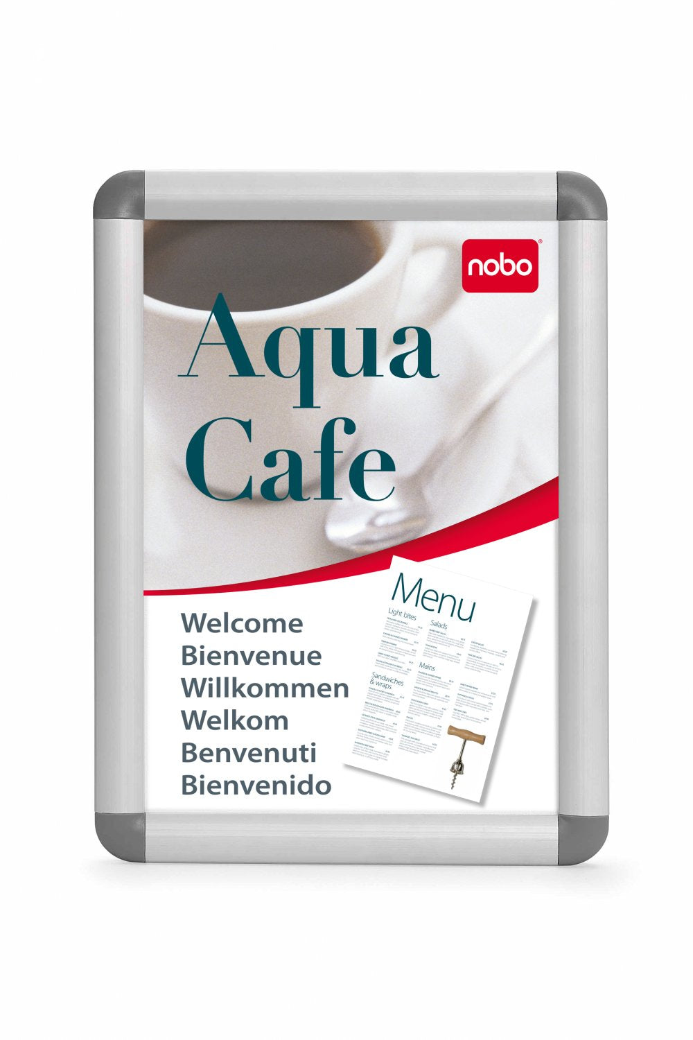 Nobo Plakatrahmen Premium Plus – für A2 – Klapprahmen – Silber – Aluminium