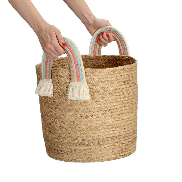 Zeller Present 14483 Aufbewahrungskorb – Seegras/Baumwolle – Natur – mit Griff – Ø 350 × H 340 mm