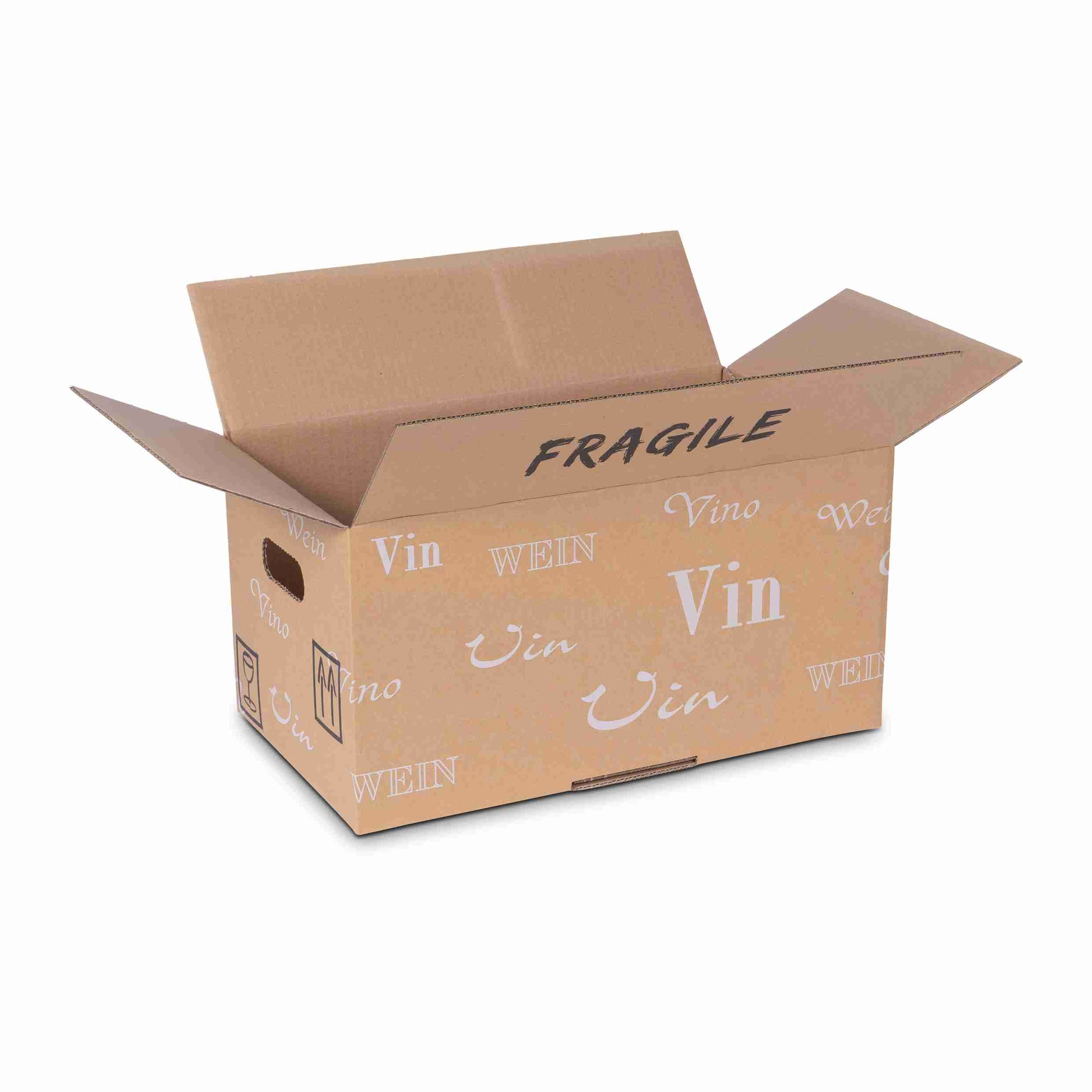Model Weinversandkarton – für 12 × 0,75 l, max. 206 mm & Ø80 mm – 413 × 235 × 206 mm, braun – 1 Palette (360 Stk.)