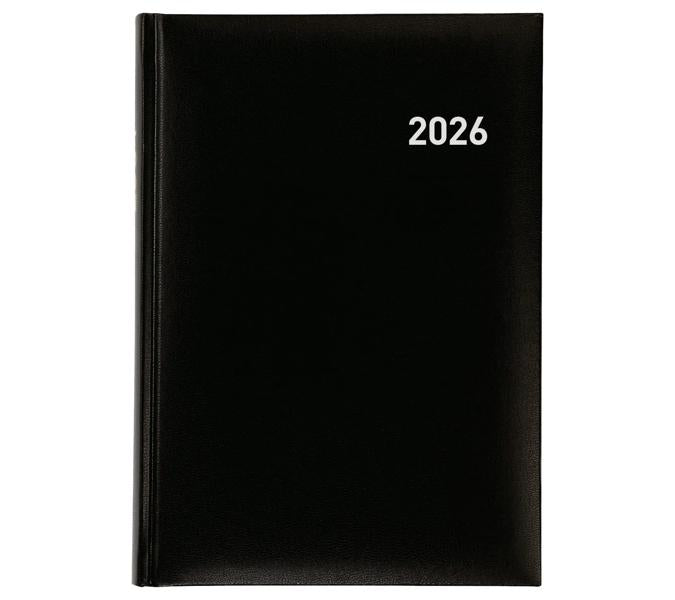 Biella Agenda – 1 Tag pro Seite, gebunden, 14,5 × 20,5 cm, 2026, mehrsprachig, 1/4-Stunden-Takt, schwarz, FSC