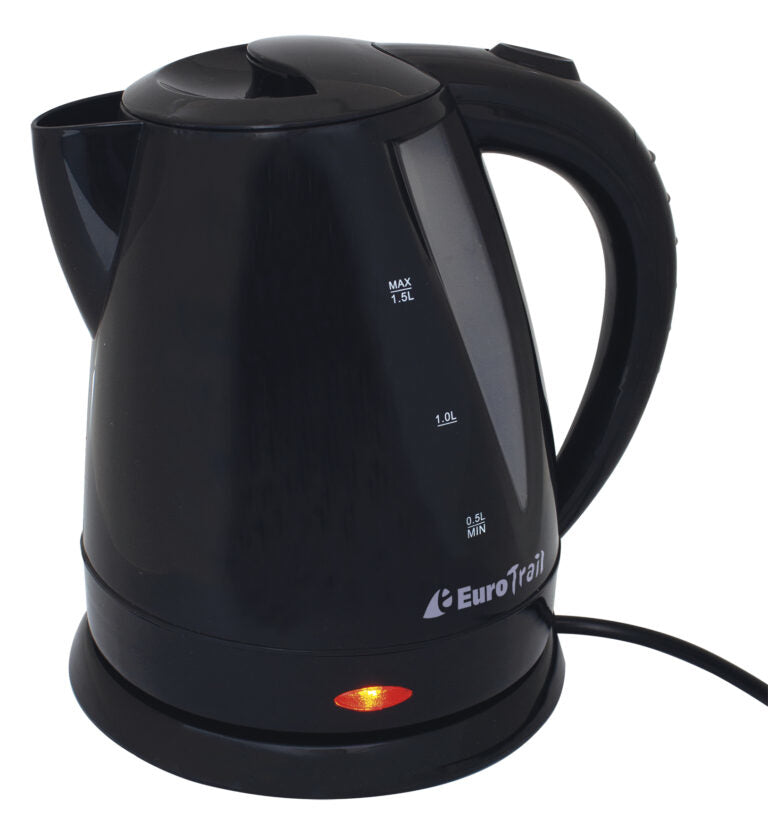 Eurotrail Wasserkocher ETKW6016 – 1,5 l, Kunststoff, 900 W, Schwarz, 360°-Sockel