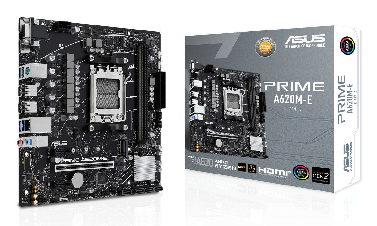 ASUS PRIME A620M-E-CSM – SFF Mainboard, Sockel AM5, 2× DDR5 (bis 96 GB), 1× M.2, 4× SATA