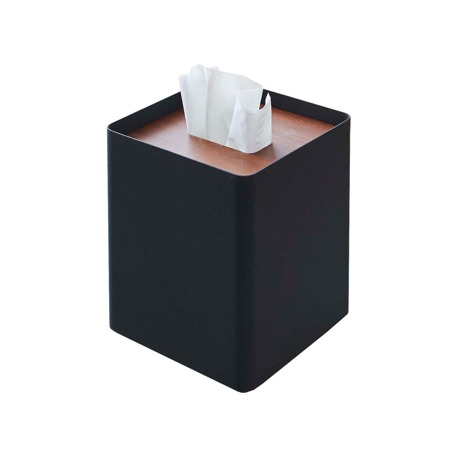 Yamazaki Kosmetiktuchbox YA05179 – freistehend, Metall/Sperrholz, 13×13×15,5 cm, Schwarz