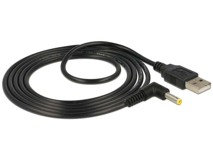 DeLOCK Spezial Stromkabel – USB-A zu 4,0×1,7 mm Hohlstecker (gewinkelt), 1,5 m, 5 V, schwarz, 5er-Set
