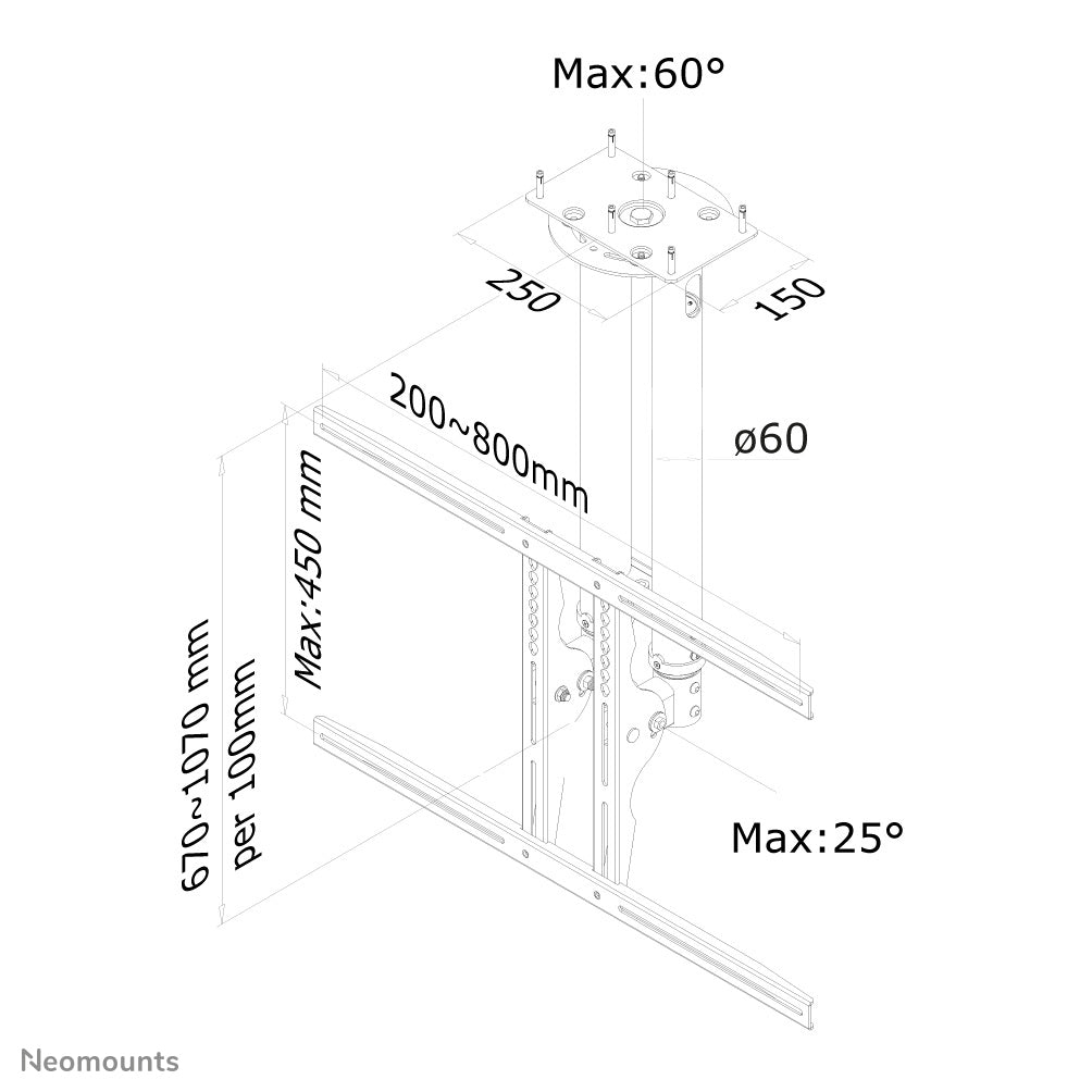 Neomounts PLASMA C100 – Wandhalterung, für 60", VESA 300×300, bis 50 kg, höhenverstellbar, silber