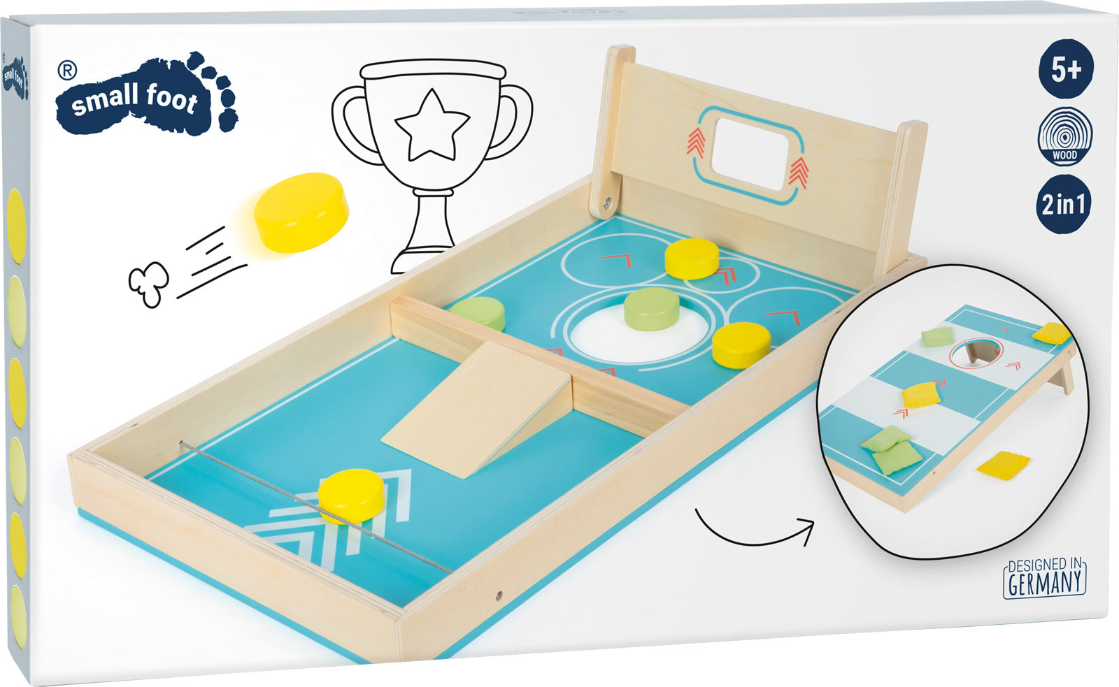 Small foot Cornhole und Sling Puck – Geschicklichkeitsspiel, 1 Spieler, ab 5 Jahren