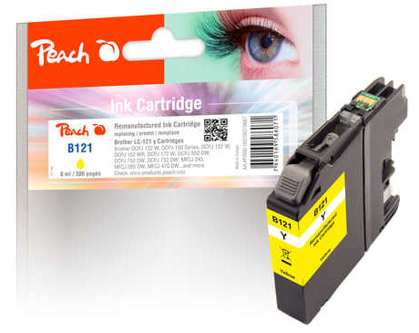 Peach LC-121Y Gelbe Tintenpatrone (Kompatibel) – 300 Seiten – für Brother DCP-J 132 W/150 Serie/152 W …