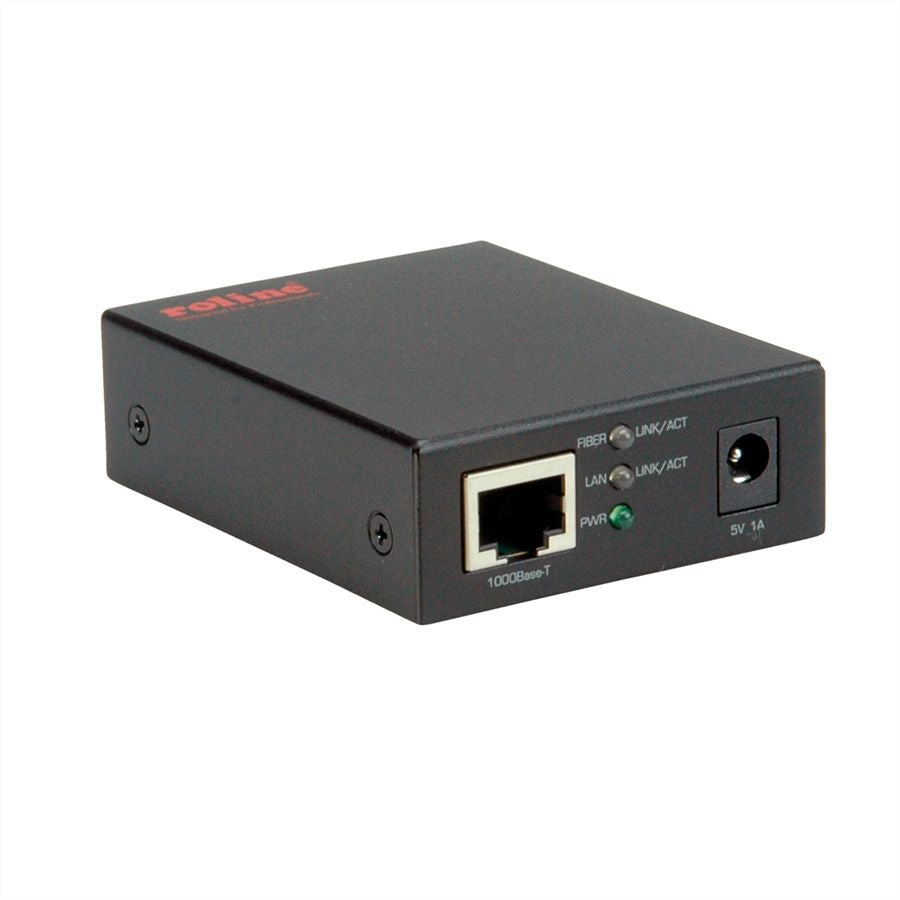 ROLINE Medienkonverter RJ-45 zu SFP – 10/100/1000 Mbit/s zu 1 Gbit/s, Jumbo Frames, 5 V DC, Schwarz