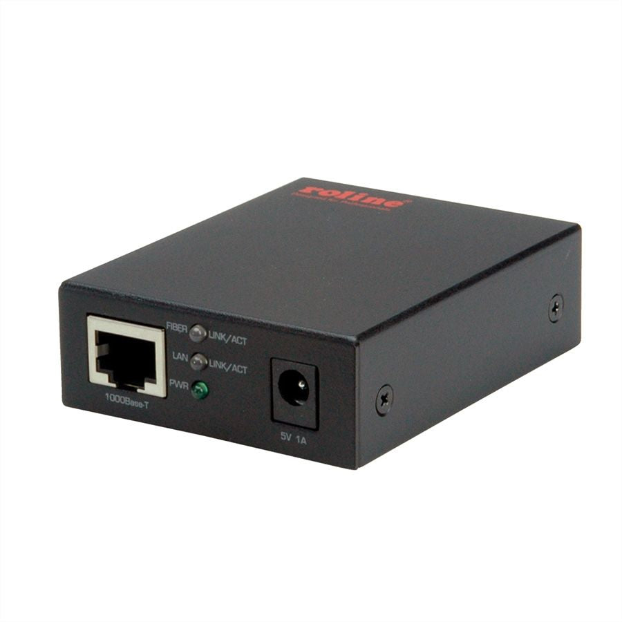ROLINE Medienkonverter RJ-45 zu SFP – 10/100/1000 Mbit/s zu 1 Gbit/s, Jumbo Frames, 5 V DC, Schwarz