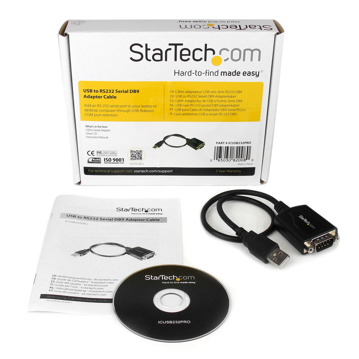 StarTech.com Seriell-Adapter USB zu RS-232 (DB-9) – USB 2.0, 0,3 m, Schwarz