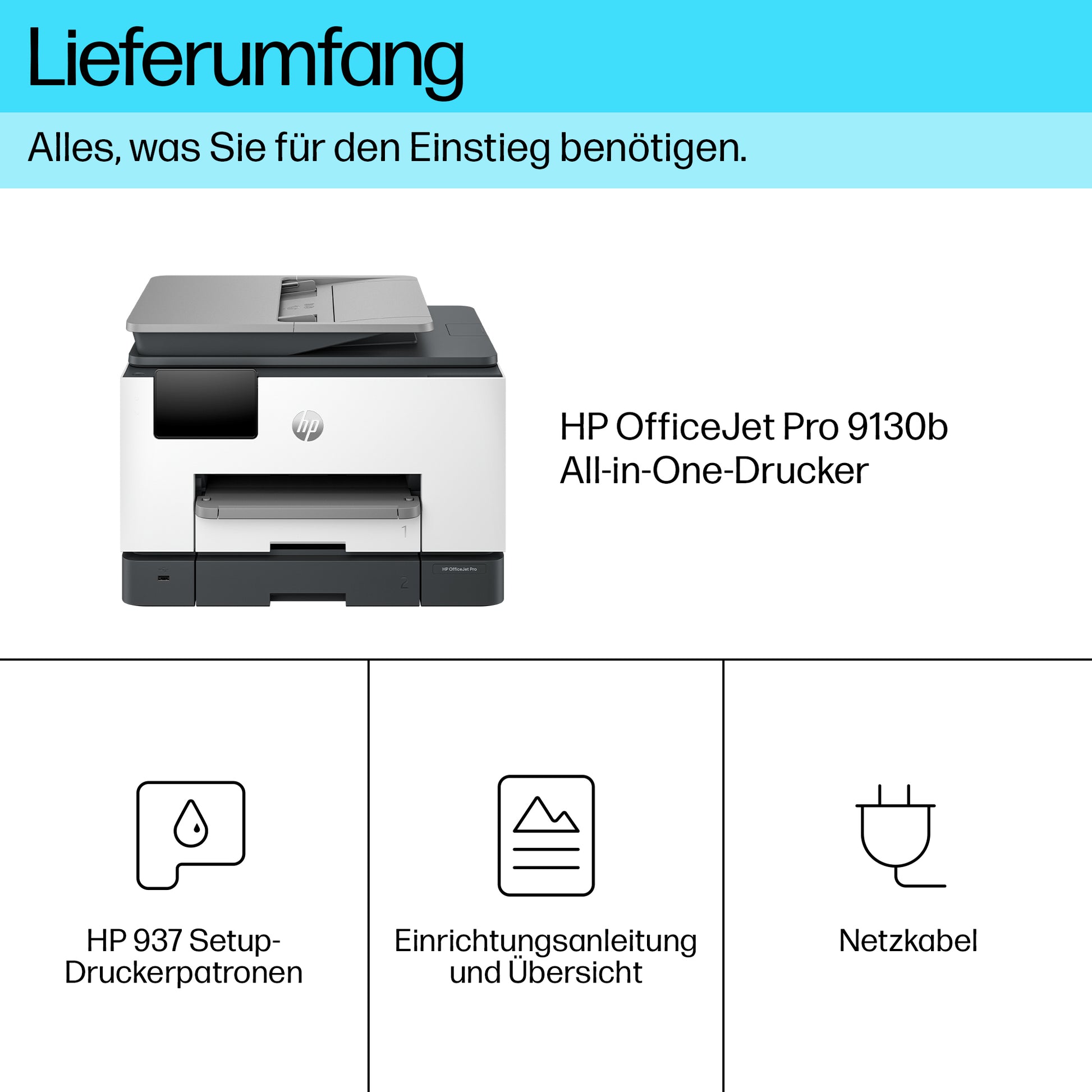 HP Officejet Pro 9130B – Farbtintenstrahl-Multifunktionsdrucker, A4, 4-in-1, Duplex, ADF, WLAN/LAN, AirPrint