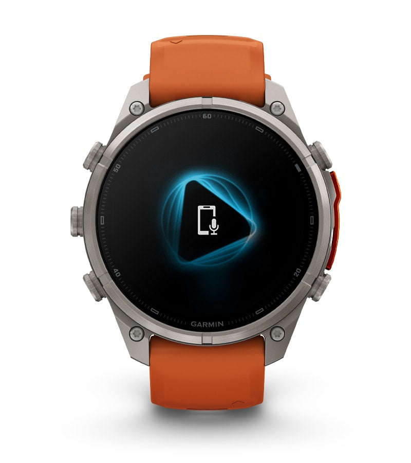 Garmin fēnix 9 Pro 51 mm GPS + Cellular – Titan, Silikonband, Orange, 100 m, für iPhone