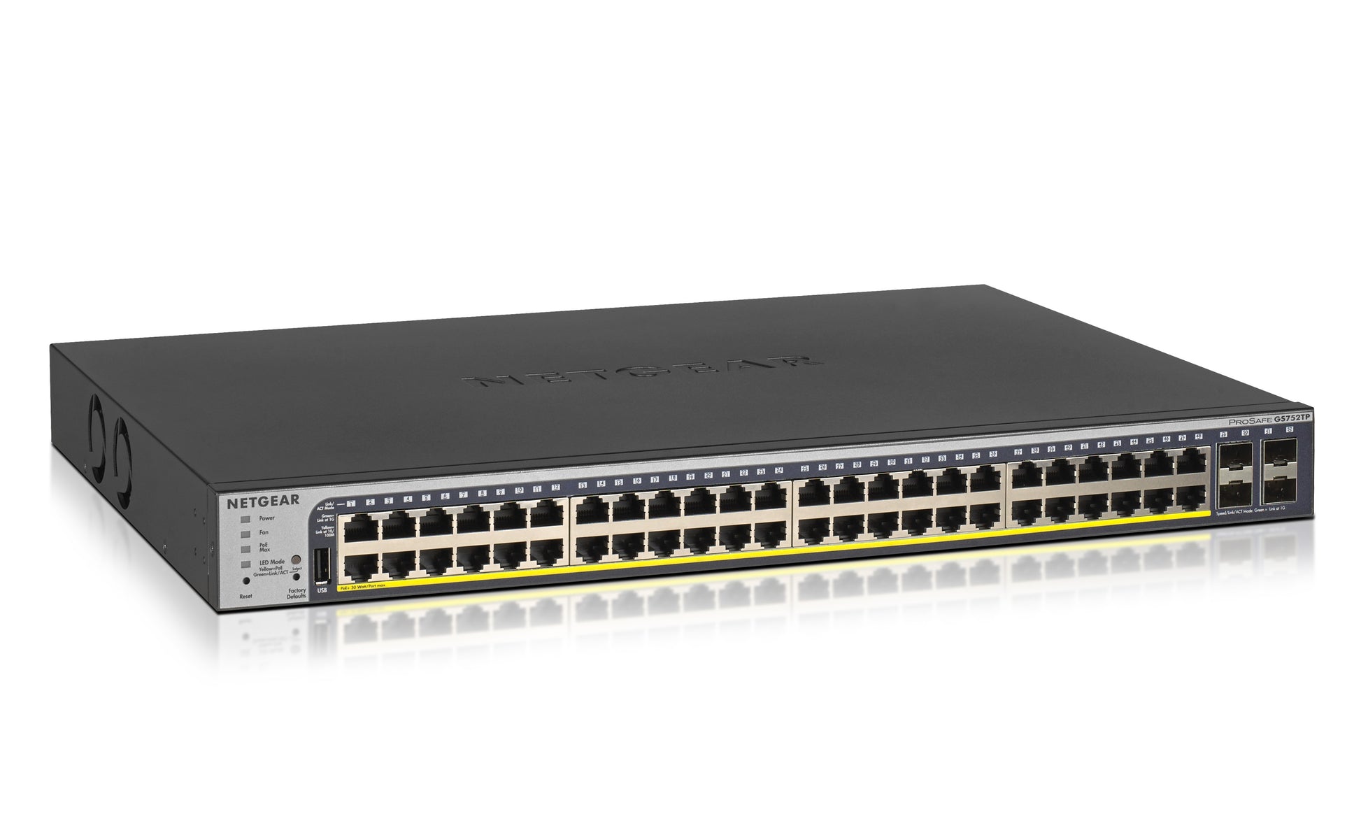 NETGEAR GS752TP – Managed L2/L3/L4 Switch – 48× 1G, 4× SFP, PoE+, PoE-Budget 380 W, 19", 1U