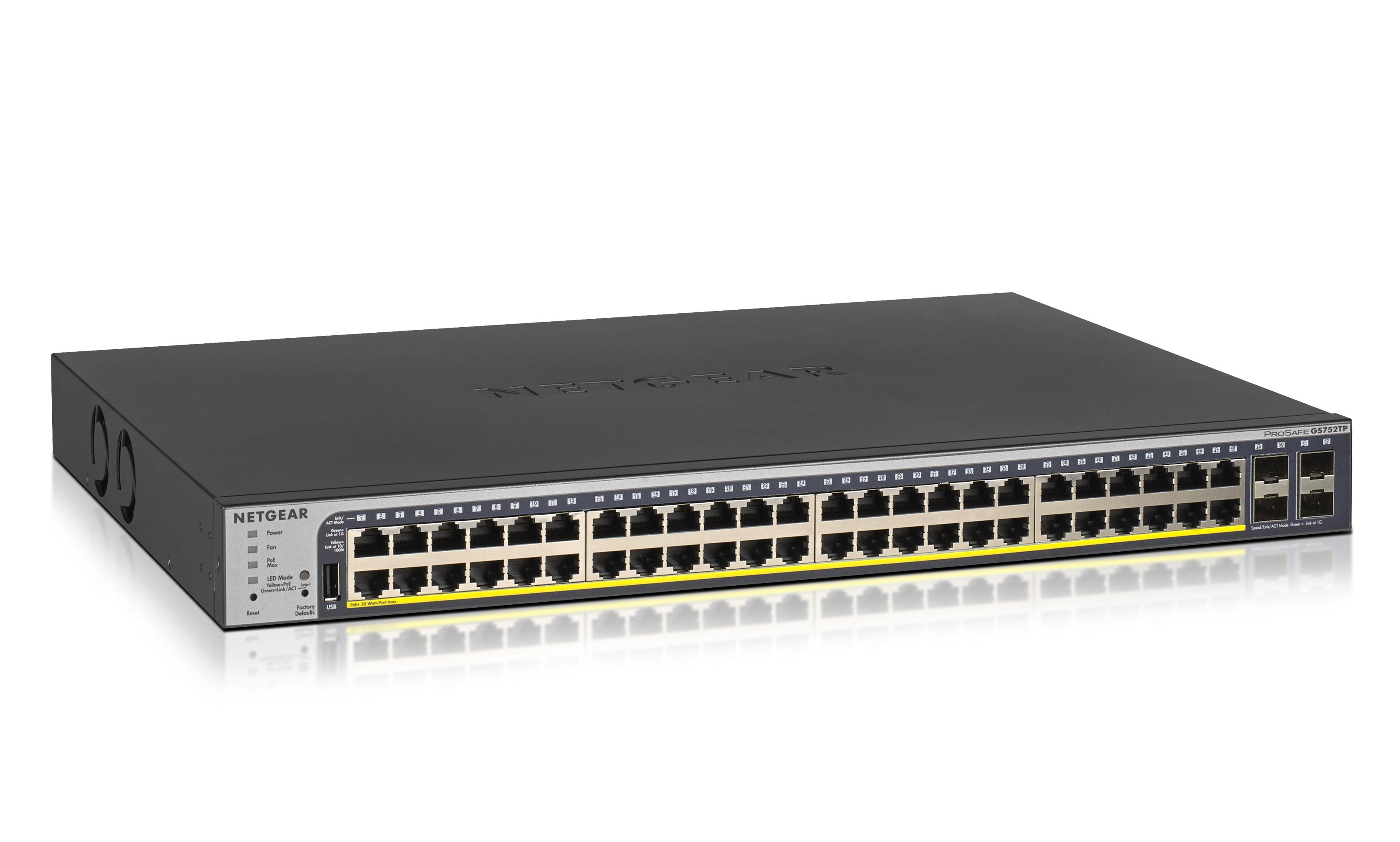 NETGEAR GS752TP – Managed L2/L3/L4 Switch – 48× 1G, 4× SFP, PoE+, PoE-Budget 380 W, 19", 1U