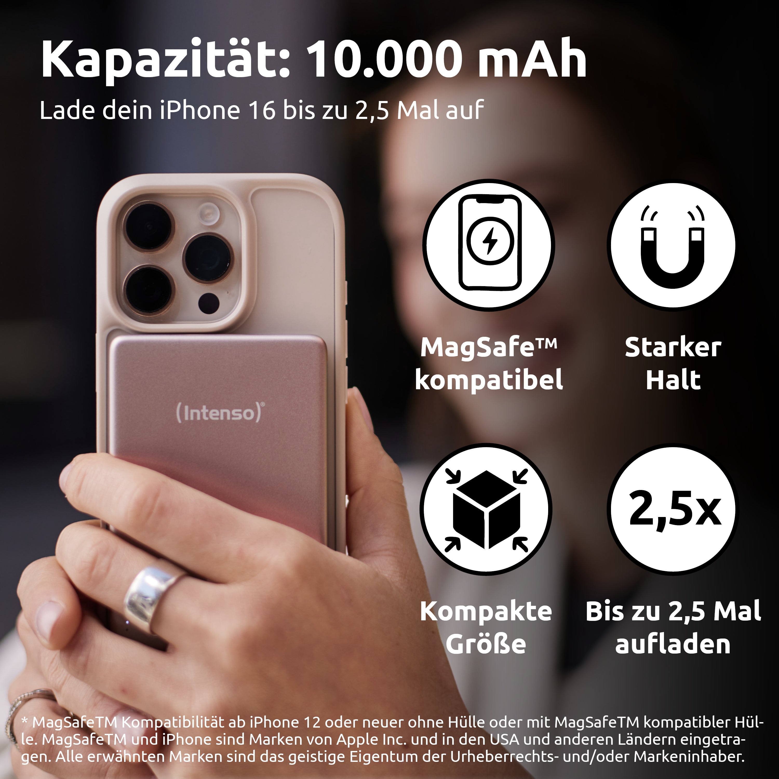 Intenso MagSafe Powerbank 10000 mAh, PD 20 W, für iPhone (MagSafe), Rosé