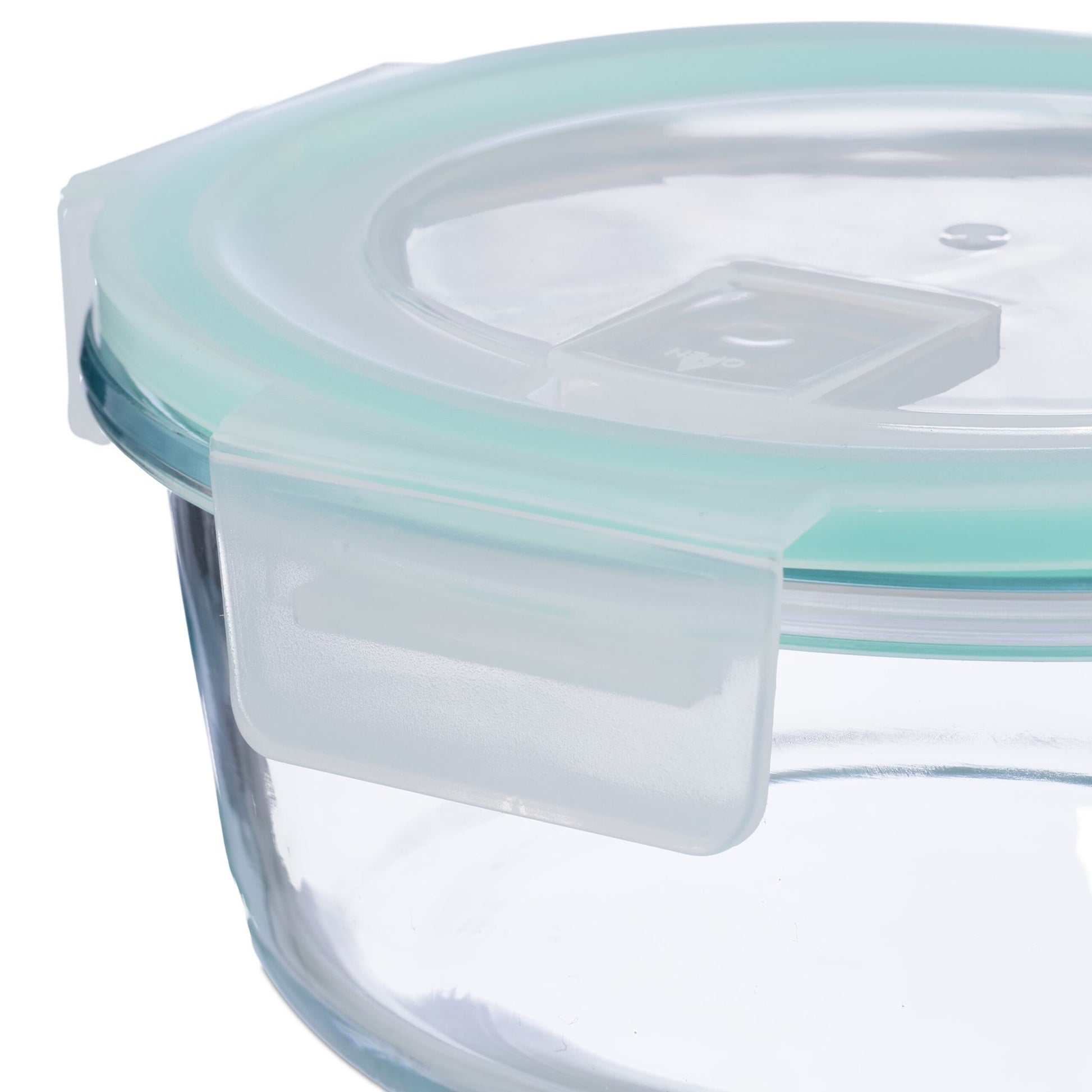 Relaxdays Vorratsdose 400 ml, Ø 14 × 6 cm, Glas/Polypropylen (PP)/Silikon, transparent/türkis/weiss