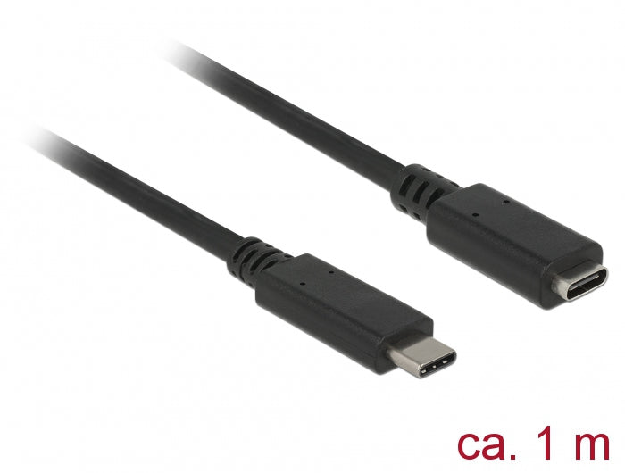 DeLOCK USB-C Verlängerungskabel (Stecker auf Buchse) – USB 3.2 Gen 2 (10 Gbit/s) – 1 m – Schwarz