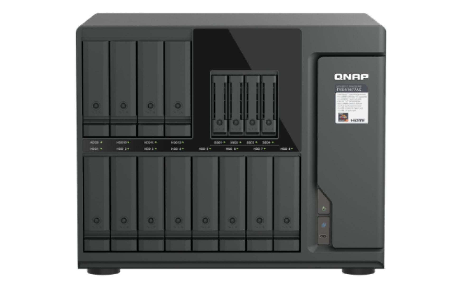 QNAP TVS-h1677AX-R5-16G – 16-Bay Tower NAS – AMD Ryzen 5 (6-Kern, 5,1 GHz), 16 GB RAM, 10GbE, QuTS hero