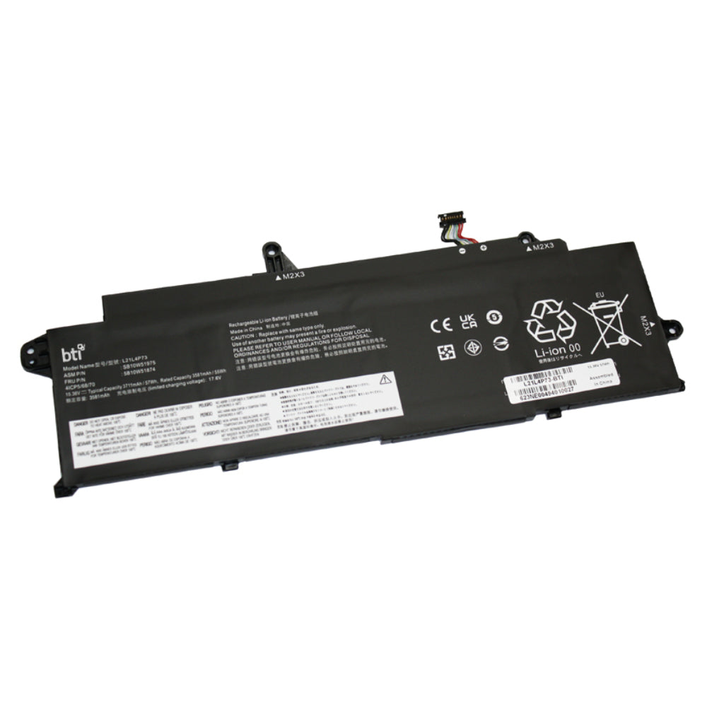 BTI Notebook-Akku – für Lenovo X13 Yoga (3. Gen.) – 57 Wh, 15,36 V (4 Zellen) – Schwarz