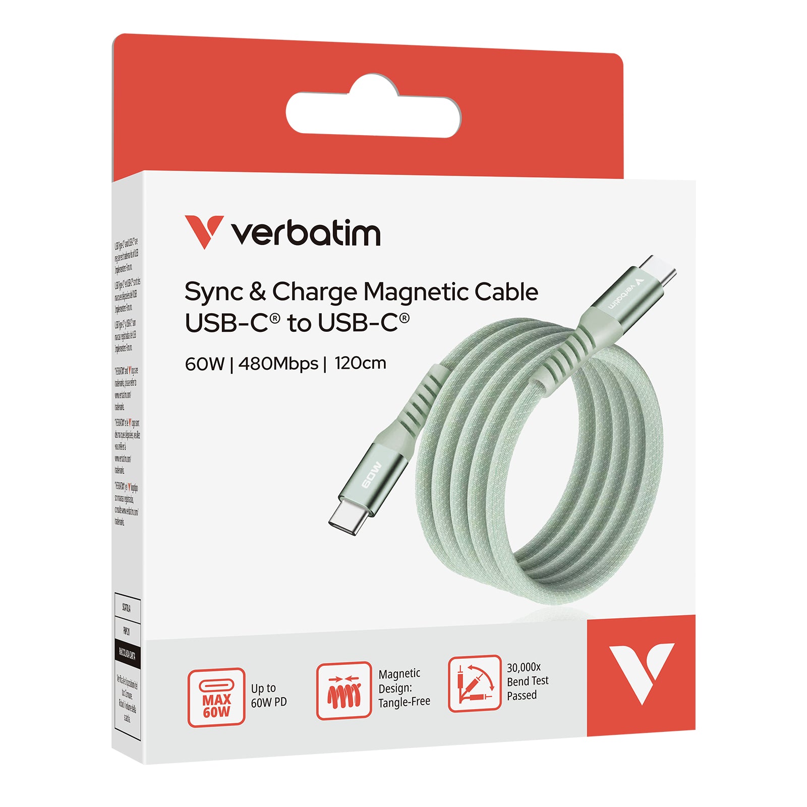 Verbatim USB-C auf USB-C Kabel – USB 2.0 – 1,2 m – PD 60 W – Grün – für iPhone, Galaxy und mehr
